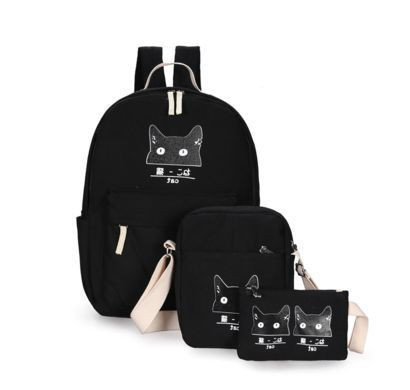 Черный рюкзак с котом + сумка + пенал 023