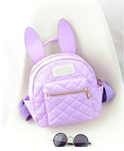 Маленький кожаный фиолетовый рюкзак с ушками 025