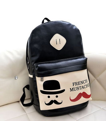 Черный кожаный рюкзак French Mustache 003