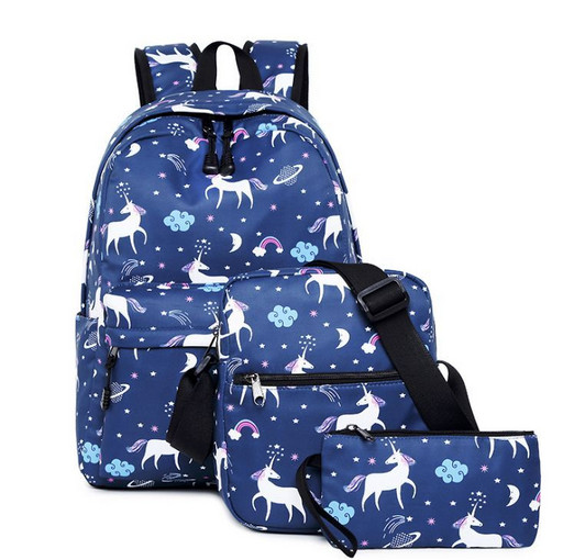 Синий рюкзак с единорогом + пенал + сумка