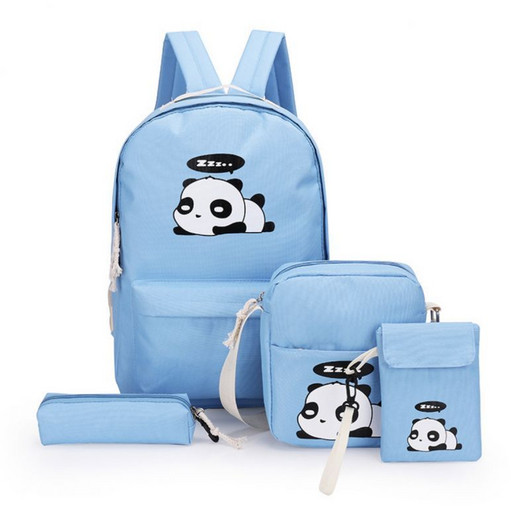 Голубой рюкзак панда + сумка + пенал 03