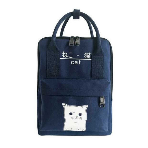 Синий рюкзак для девочки с котиком и надписями