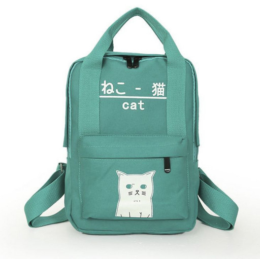 Мятный рюкзак для девочки с котиком и надписями