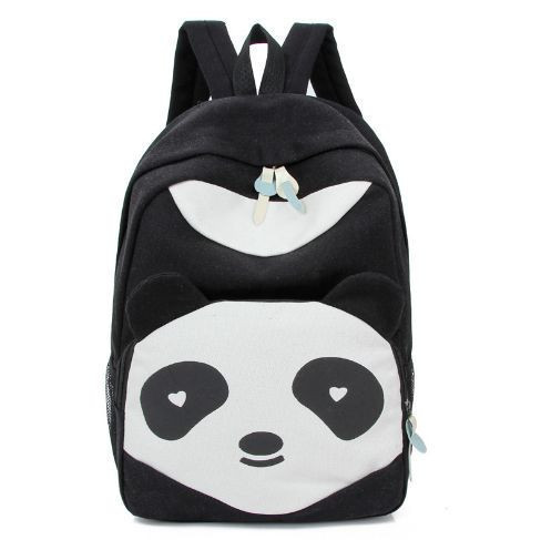 Черный рюкзак для девочками с пандой и ушками