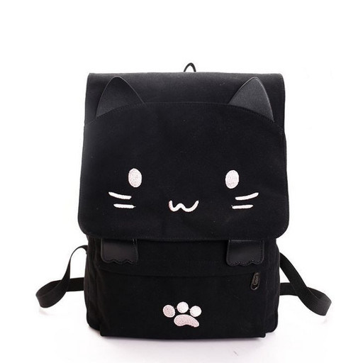 Черный рюкзак для девочки с ушками и лапками котика