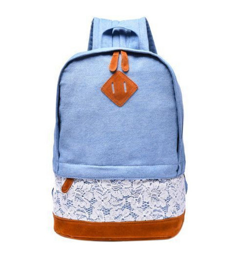 Голубой Джинсовый Рюкзак для девочки и узорами