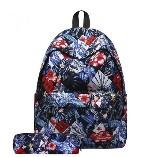 Рюкзак для девочки с пеналом и ярким цветочным принтом