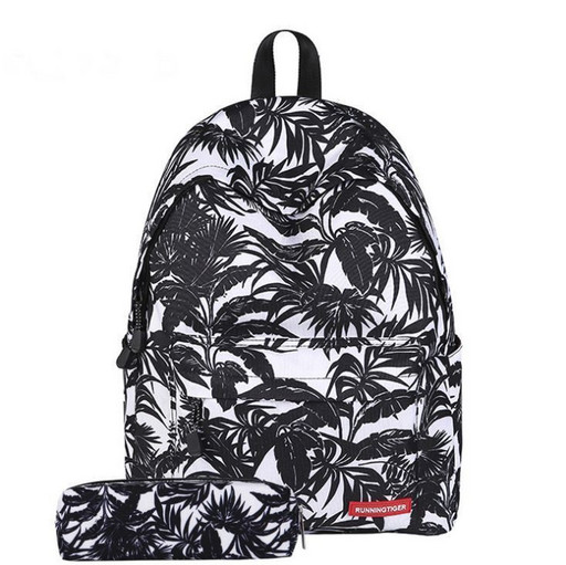 Рюкзак для девочки с пеналом и черным цветочным принтом