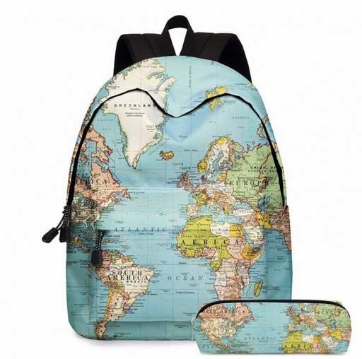 Рюкзак для девочки с пеналом и картой мира