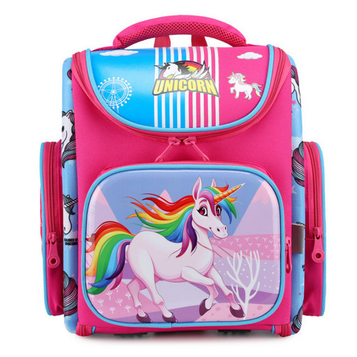 Школьный рюкзак с ортопедической спинкой для девочки первоклассницы розового цвета с Единорогом