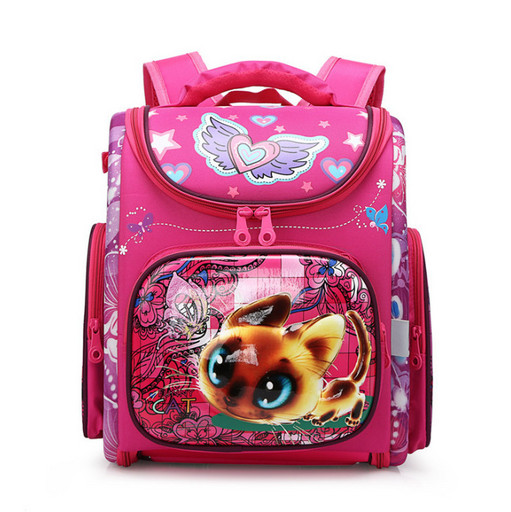 Школьный рюкзак с ортопедической спинкой для девочки первоклассницы Розового цвета с Котиком