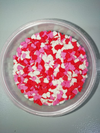 Сахарная посыпка Сердечки красно-бело-розовые мини, 50 гр.
