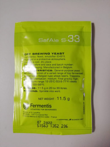 Пивные дрожжи SafAle S-33, Fermentis