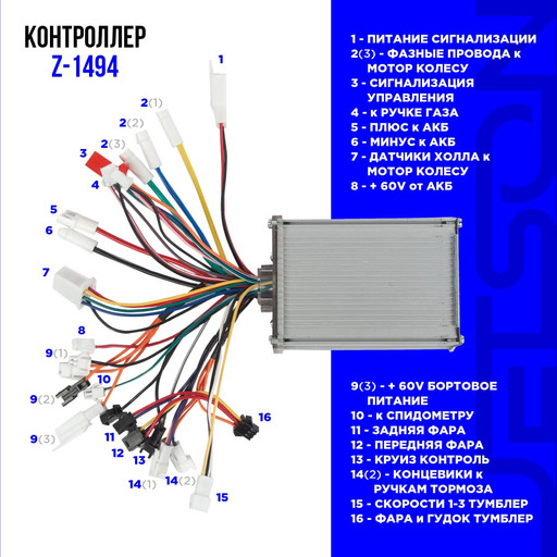 Контроллер 350-500W 60V (48V+) 19A для всех видов электросамокатов