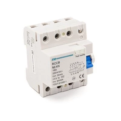 Устройство защитного отключения ВД-63S 4P 30G 0016 4 полюса, 16А/30мА/6кА (эл-мех, тип АC) ESQ