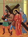 Симон Кириниянин помогает Иисусу нести крест