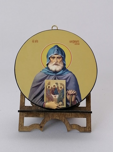 Александр Свирский. Круглая икона на дереве. Диаметр 12 см. Толщина 1,5 см, арт К045 Александр Свирский. Круглая икона на дереве. Диаметр 12 см. Толщина 1,5 см, арт К045