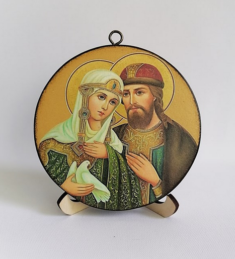 Петр и Феврония. Круглая икона на дереве диаметр 12 х 1,5 см, арт И8989-4 Петр и Феврония. Круглая икона на дереве диаметр 12 х 1,5 см, арт И8989-4