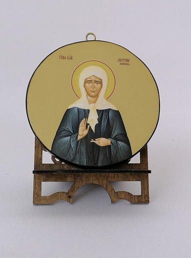 Матрона Московская. Круглая икона на дереве диаметр 12 х 1,5 см, арт К006 Матрона Московская. Круглая икона на дереве диаметр 12 х 1,5 см, арт К006