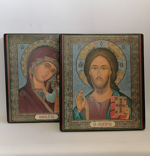 Венчальная пара (Господь Вседержитель и Казанская Богородица) / 25 х 28 x 2,8 см