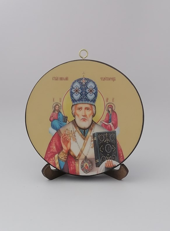 Николай Чудотворец. Круглая икона на дереве. Диаметр 12 см. Толщина 1,5 см, арт К029 Николай Чудотворец. Круглая икона на дереве. Диаметр 12 см. Толщина 1,5 см, арт К029