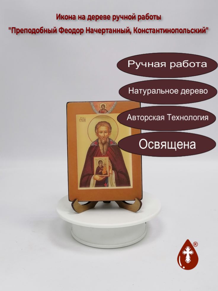 Преподобный Феодор Начертанный, Константинопольский, 9x12x1,8 см, арт В1744