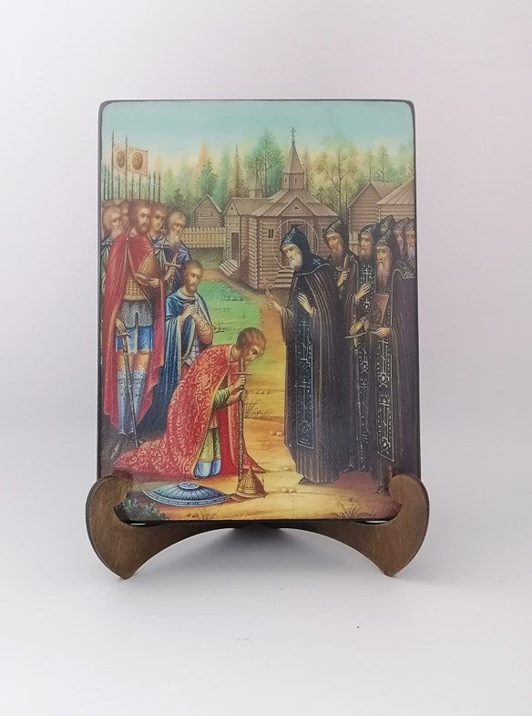 Святой Сергий Радонежский благословляет Дмитрия на Куликовскую битву, арт И1286, 15х20х1,8 см Святой Сергий Радонежский благословляет Дмитрия на Куликовскую битву, арт И1286, 15х20х1,8 см