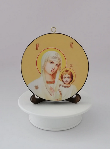 Казанская икона Божьей Матери. Круглая икона на дереве. Диаметр 12 см. Толщина 1,5 см, арт К071 Казанская икона Божьей Матери. Круглая икона на дереве. Диаметр 12 см. Толщина 1,5 см, арт К071