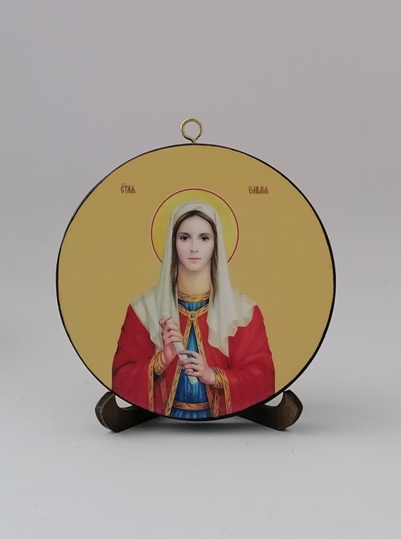 Эмилия Кесарийская. Круглая икона на дереве. Диаметр 12 см. Толщина 1,5 см, арт К014