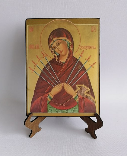 Семистрельная Божья Матерь, арт И011-5 / 12 х 16 х 1,8 см