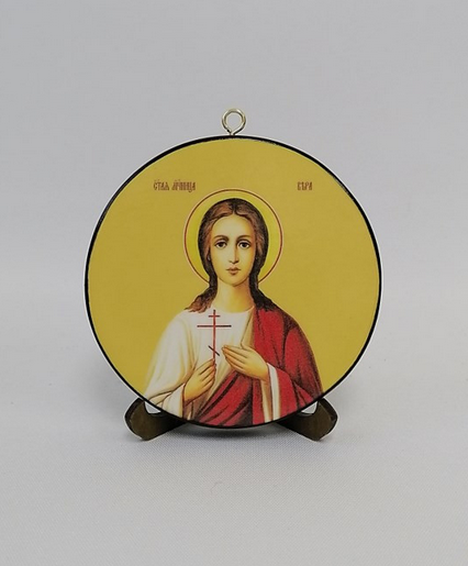 Мученица Вера. Круглая икона на дереве. Диаметр 12 см. Толщина 1,5 см, арт К053