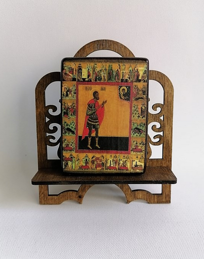 Никита Воин, предстоящий Богоматери с житием в двадцати клеймах. Конец XVI века, арт И1214 / 6х8х1,8 см Никита Воин, предстоящий Богоматери с житием в двадцати клеймах. Конец XVI века, арт И1214 / 6х8х1,8 см