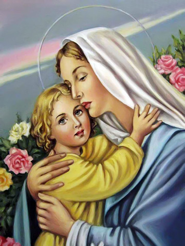 Пресвятая Дева Мария с младенцем, 15x20 см, арт Ид3625