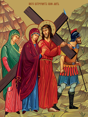 Крестный путь – Иисус встречает свою мать по дороге на Голгофу, 15x20 см, арт Ид4773