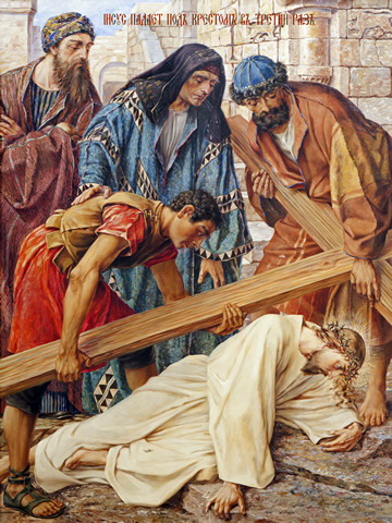 Крестный путь – Иисус падает в третий раз, 30x40x4 см, арт Ид11746