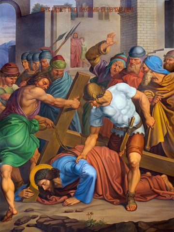 Крестный путь – Иисус падает в первый раз, 30x40x4 см, арт Ид11749