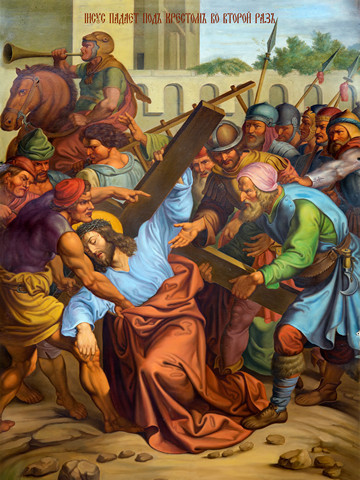 Крестный путь – Иисус падает во второй раз, 30x40x4 см, арт Ид11751