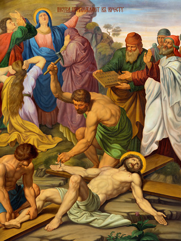 Крестный путь – Иисуса Христа прибивают ко кресту, 15x20 см, арт Ид4798