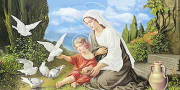 Богородица с Иисусом, голуби, 30x40x4 см, арт Ид12041