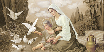 Богородица с Иисусом, голуби, 30x40x4 см, арт Ид12042