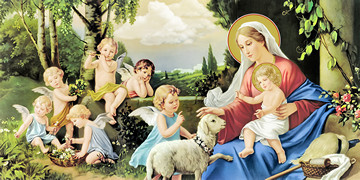 Богородица с Иисусом, ангелы, 30x40x4 см, арт Ид12048