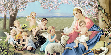 Богородица с Иисусом, ангелы, 30x40x4 см, арт Ид12049