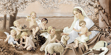 Богородица с Иисусом, ангелы, 30x40x4 см, арт Ид12050