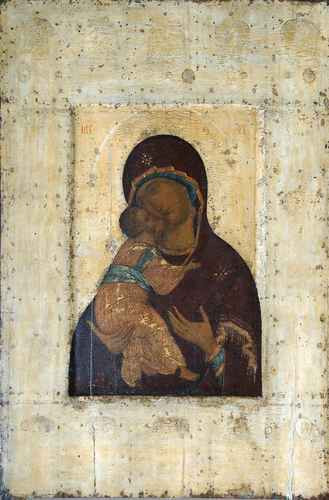 Андрей Рублёв (1360-е - 1430). Богоматерь Владимирская, начало 15 века, 12x16x3 см, арт А1804