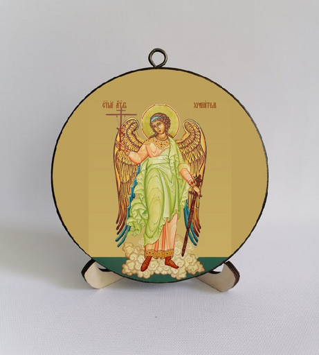 Ангел-Хранитель. Круглая икона на дереве. Диаметр 12 см. Толщина 1,5 см, арт К058