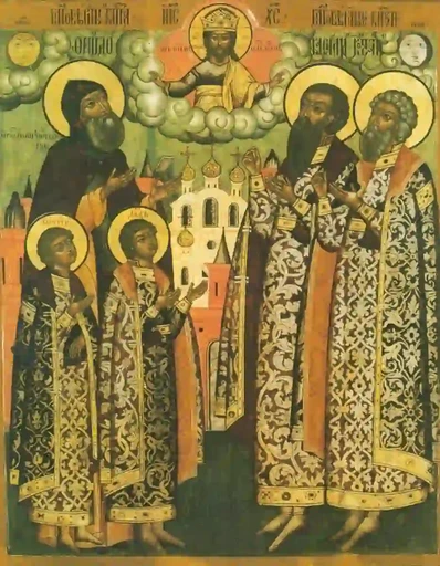Ярославские чудотворцы (благоверные князья Феодор с чадами Давидом и Константином, Василий и Константин), 12x16x1,8 см, арт А1793