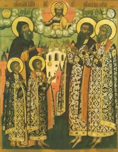 Ярославские чудотворцы (благоверные князья Феодор с чадами Давидом и Константином, Василий и Константин), 7,5x10x1,8 см, арт А1793