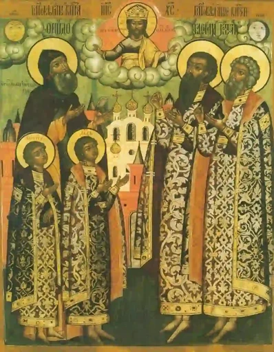 Ярославские чудотворцы (благоверные князья Феодор с чадами Давидом и Константином, Василий и Константин), 12x16x3 см, арт А1793