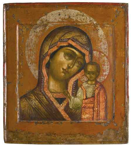Божья Матерь Казанская, XVII век, 12x16x3 см, арт А1197 Божья Матерь Казанская, XVII век, 12x16x3 см, арт А1197
