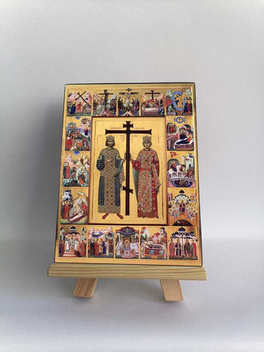 Cвятые Константин и Елена с житием, 12x16x3 см, арт А158